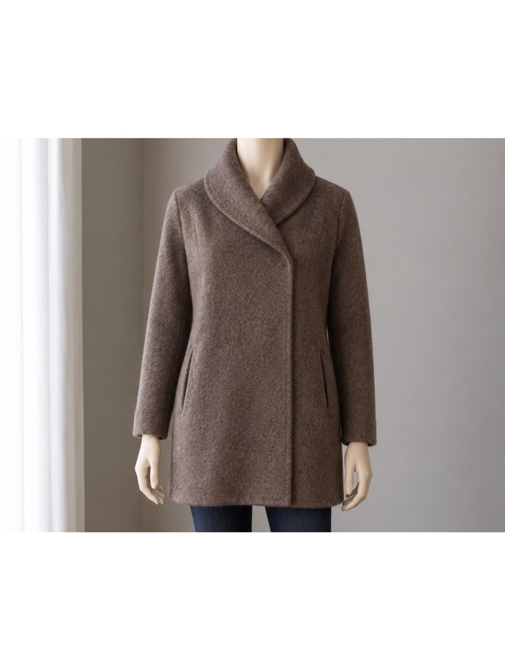 Adrienne Vittadini Women’s L Wool Yak Hair Shawl Collar Cardigan Brown